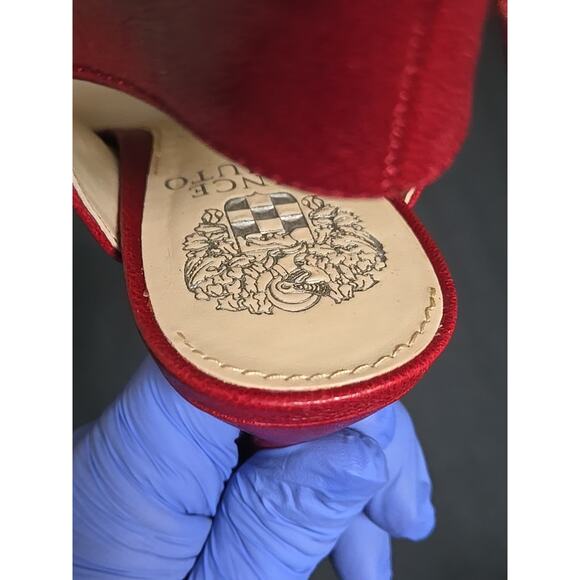 EUC Vince Camuto Women Shooties Chiane 4in Heel Boots 7.5 Red Round Toe Leather - Picture 10 of 13